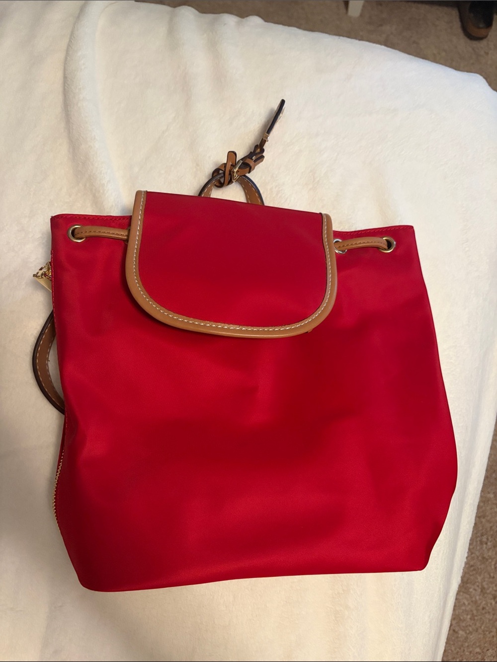 Tommy Hilfiger Red Women's Backpack Tote with Tan Trim